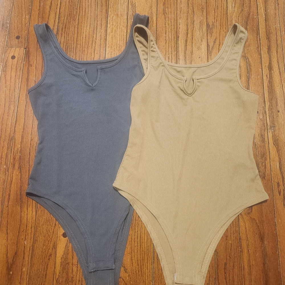 Women One Piece Set in Blue/gray and Tan Tank Tops Bodysuits